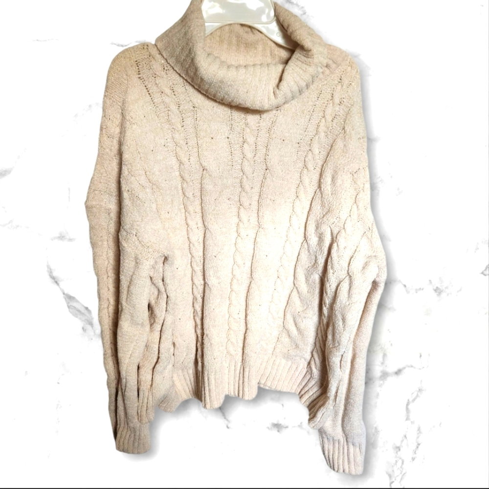Olive & Oak Cozy Cream Cable Knit Turtleneck Sweater Size Large